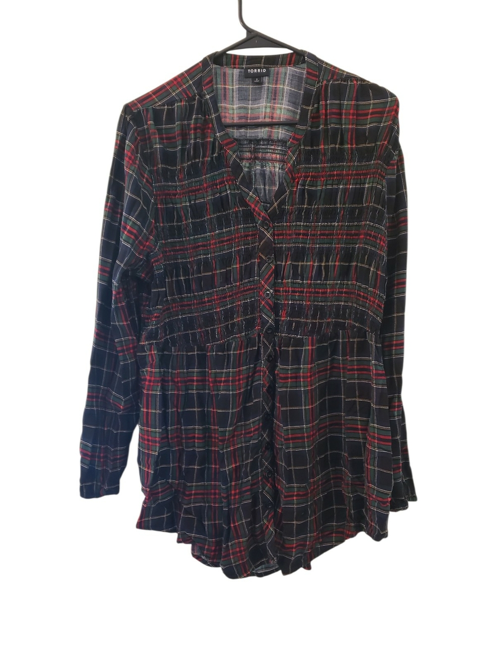 Torrid Black & Red Plaid Button-Front Tunic